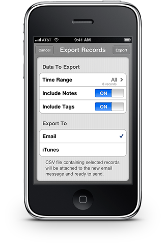 Export Records screen